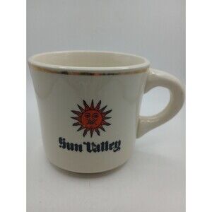 SUN VALLEY Vintage Mug Gold Rim Snowburst Diner style Coffee Cup Idaho USA